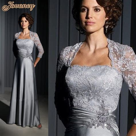 Custom Made Long Formal Evening Dress Silver Lace Mother Of The Bride ...