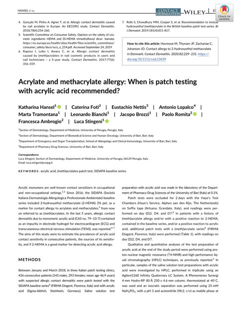 (PDF) Acrylate and methacrylate allergy: When is patch testing with acrylic acid recommended?