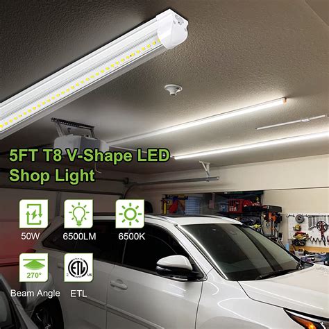 50W 5FT LED Tube Light, 6500lm 6500K, Linkable, V Shape Integrated T8 ...