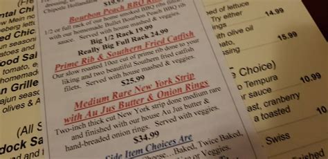 Menu at Red Ox steakhouse, Appleton