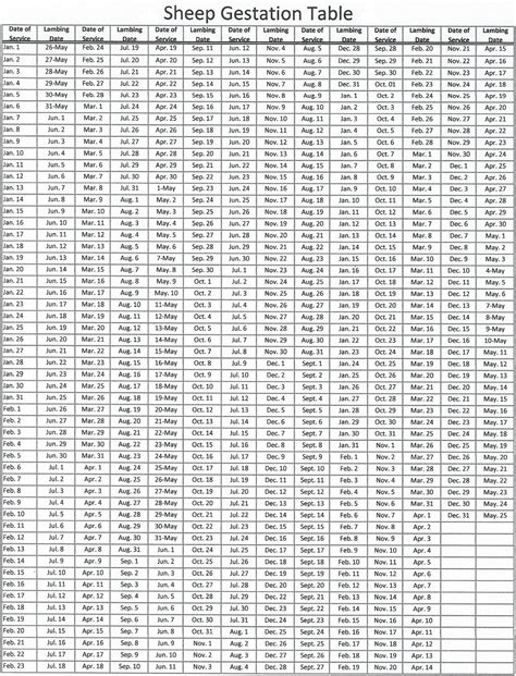 Lambing Chart — ARBA