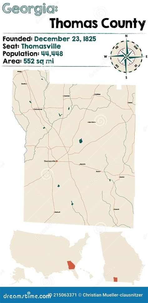 Map of Thomas County in Georgia Stock Vector - Illustration of gray ...