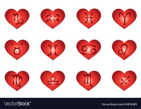 Heart zodiac signs horoscope love Royalty Free Vector Image