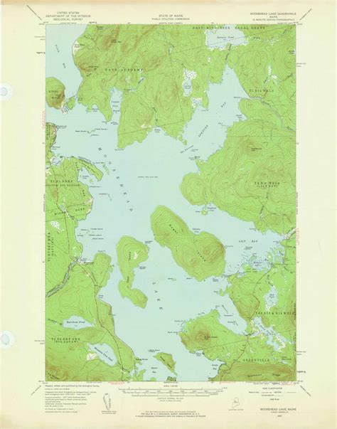 Moosehead Lake, Maine 1957 (1959) USGS Old Topo Map Reprint 15x15 ME ...