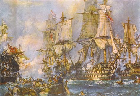 The Victory at the Battle of Trafalgar After Breaking Through the Enemys Line Painting in Oil ...