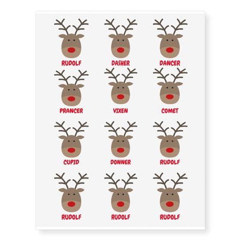 Santa's reindeer names temporary Christmas tattoos | Zazzle.com