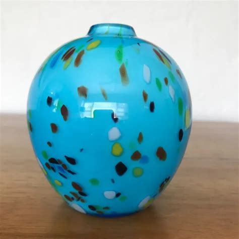 CRATE & BARREL Ziggy Confetti Bud Vase Hand Blown Art Glass Blue Heavy $24.99 - PicClick