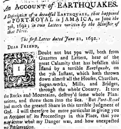 Eye Witness Account of the 1692 Port Royal Earthquake