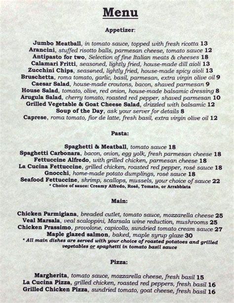 La Cucina Ristorante Menu, Menu for La Cucina Ristorante, Kanata ...