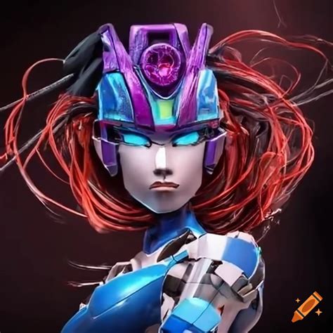 Digital art of a female transformers robot with unique fiber cable hair