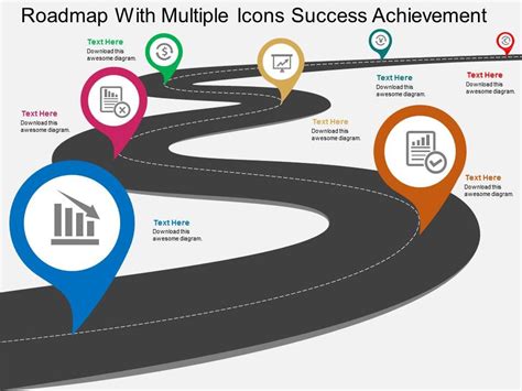 Roadmap With Multiple Icons Success Achievement Flat Powerpoint Design ...