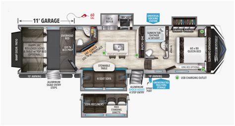 2020 Momentum 351m - 5th Wheel Toy Hauler Floor Plans, HD Png Download - kindpng