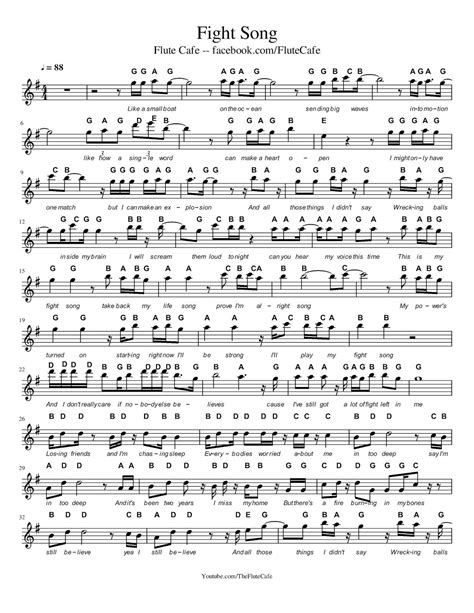 Fight Song by Rachel Platten (Flute Sheet Music) | Flute sheet music ...