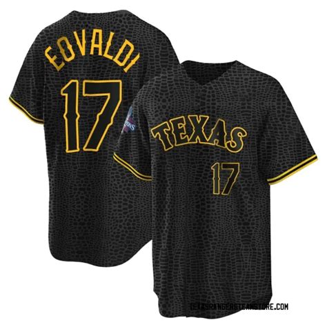 Texas Rangers Nathan Eovaldi Official Black Replica Youth Snake Skin ...