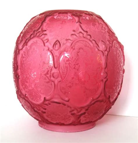 ANTIQUE VICTORIAN ETCHED Cranberry Glass Banquet Kerosene Oil Lamp Ball ...