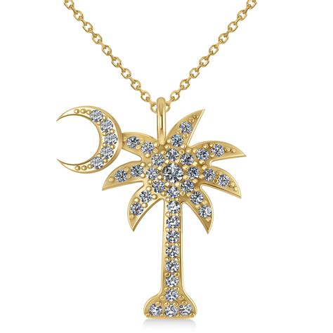 Palmetto & Crescent Moon Pendant Necklace 14k Yellow Gold 0.81ct - IN946