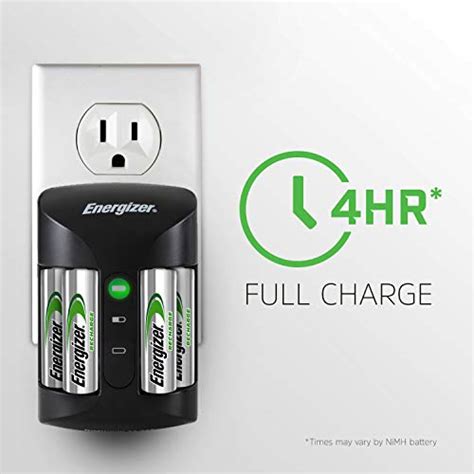 Energizer AA and AAA Battery Charger with 4 AA NiMH Rechargeable Batteries, Recharge Pro Battery ...