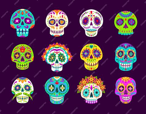 Premium Vector | Dia de los muertos mexican calavera sugar skulls Day of the dead holiday ...