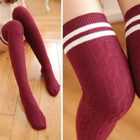 Women Knit Cotton Over The Knee Long Socks Striped Thigh High Stocking Socks New - Walmart.com