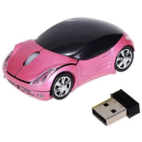 Pink Wireless Car Mouse,2.4G Optical Ergonomic USB Wireless Game Mice ...