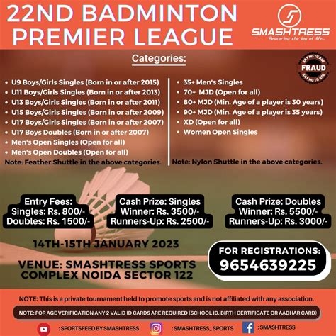 UPCOMING BADMINTON TOURNAMENTS 2023 – Badmintonpb