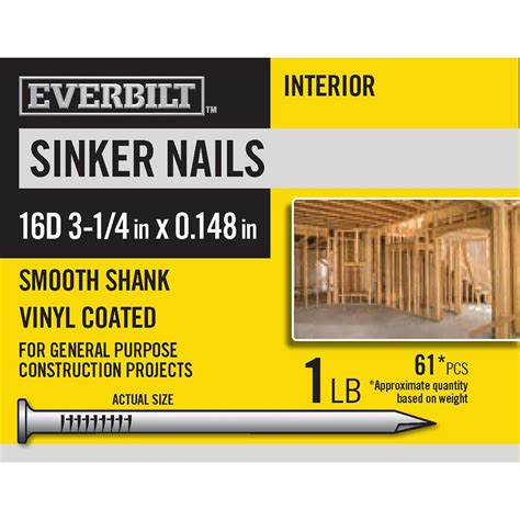 Everbilt 16D 3-1/4 in. Sinker Nails Vinyl Coated 1 lb (Approximately 61 Pieces) 816120 - The ...
