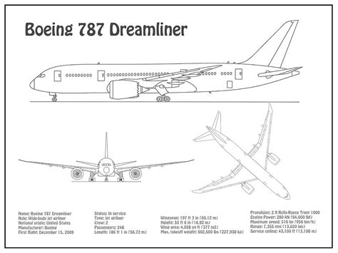 Boeing 787 Dreamliner - Airplane Blueprint. Drawing Plans Bd Digital Art by StockPhotosArt Com ...