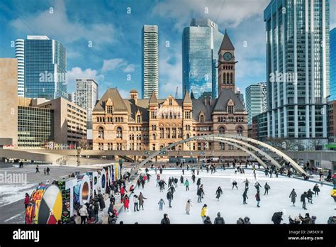 Nathan Phillips Square Skating Rink in downtown Toronto, Ontario ...