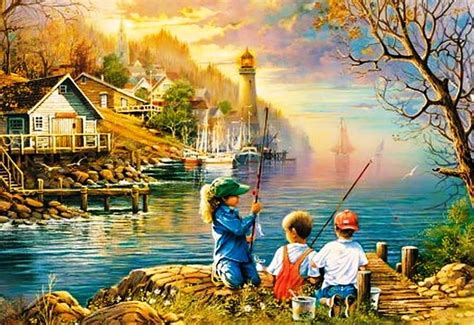 1366x768px, 720P free download | LETS GO FOR FISHING, art, house ...