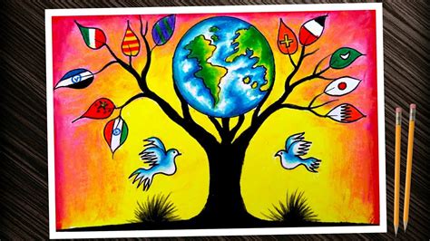 United Nations day easy drawing. United Nations day poster drawing. uno day drawing oil pastel ...