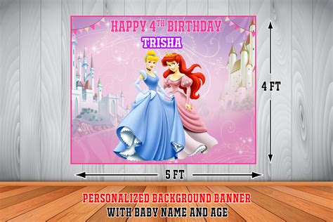 Personalized Disney Princess Birthday Backdrop Banner #3 (4ft x 5ft)