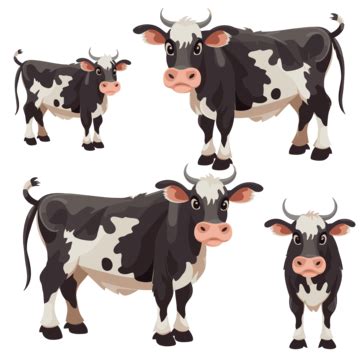 Cattle Clipart Four Cows In Different Poses Cartoon Vector, Cattle, Clipart, Cartoon PNG and ...