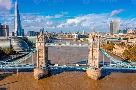 Aerial panoramic cityscape view of the London Tower Bridge 5087955 Stock Photo at Vecteezy