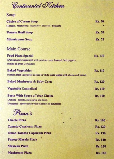 Menu at Food Plaza, Jaipur, 261/SH-7