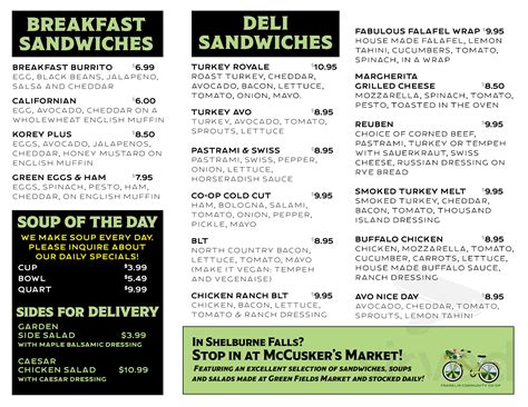 Green Fields Market menu in Greenfield, Massachusetts, USA