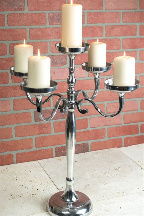 Pillar Candle Holder Candelabra 5 Arm 26in Silver