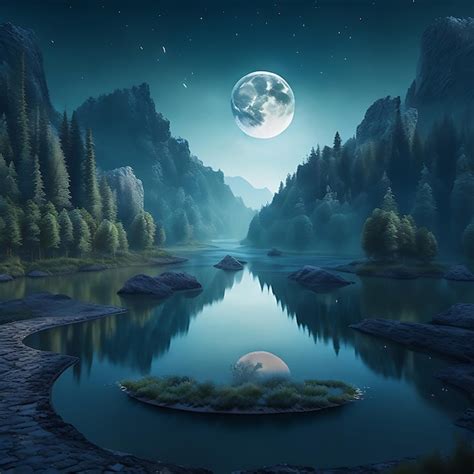 Premium AI Image | Moon night view with forest