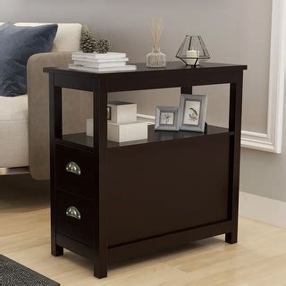 End Table Narrow Nightstand With Two Drawers And Open Shelf-Brown - Bed ...