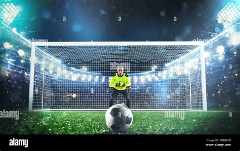 Soccer goalie ready to save a penalty kick at the stadium Stock Photo - Alamy