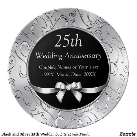 Black and Silver 25th Wedding Anniversary Gifts Dinner Plate | Zazzle | 25 wedding anniversary ...