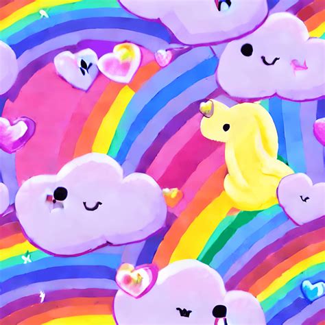 Cute Kawaii Rainbows and Unicorns Pastel Colors Hearts Swirls Stars ...