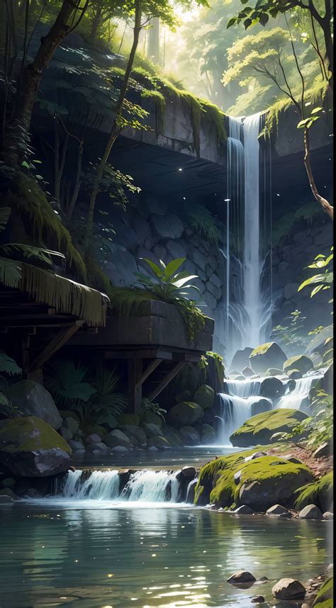 Serene Forest with a Small Waterfall by steffbot on DeviantArt