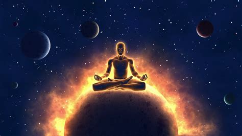 Cosmic Meditation Silhouette of a Person Sitting in Lotus Pose and ...