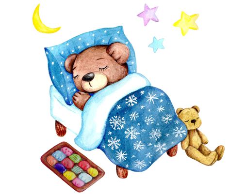 Cute Watercolor illustration of sleeping teddy bear. By Teddy Bears and ...