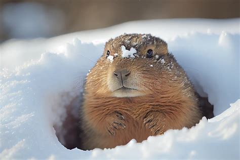 Groundhog Covered in Snow on Groundhog Day Stock Illustration - Illustration of rodent ...