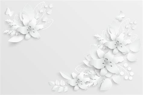 Premium Vector | Paper flower white lilies cut from paper vector illustration