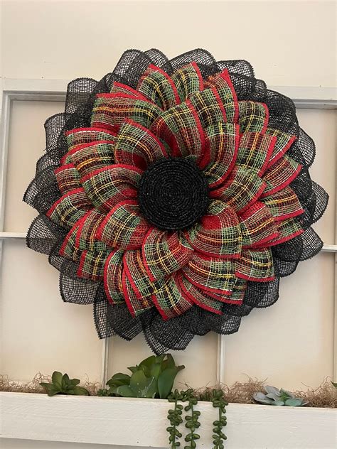 Christmas Plaid Wreath Red Plaid Burlap Wreath Every Day - Etsy