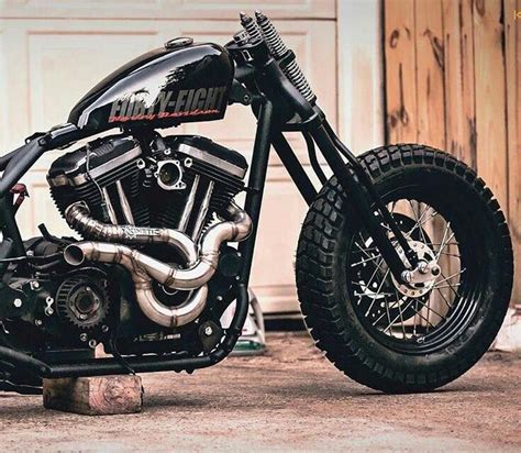 A springer front end and very intricate and cool exhaust on a custom Sportster Fort… | Мотоциклы ...