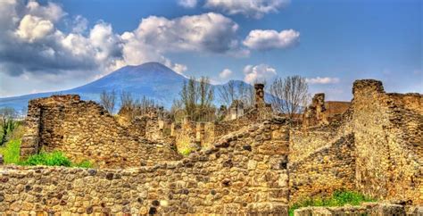 Ruins of Pompeii with Mount Vesuvius in the Background Stock Image ...