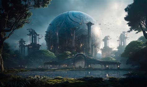 Premium AI Image | Artist's futuristic city conceptual art and lush ...